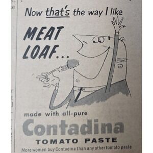 Vintage 1954 Contadina Tomato Paste Print Ad Mid-Century Modern Meatloaf Art